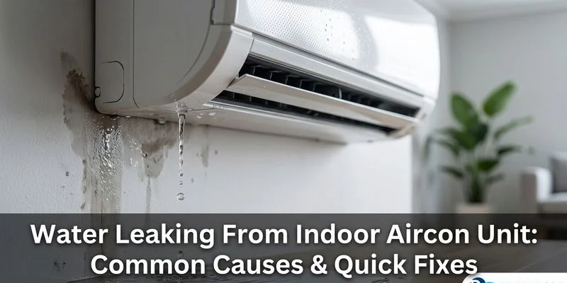Water leaking from an indoor aircon unit onto the wall below