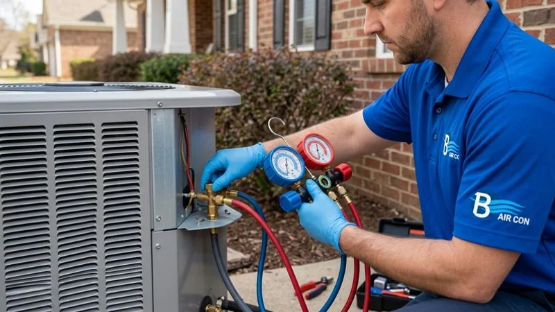 Checking refrigerant pressure on leaking Daikin aircon unit in Singapore condo