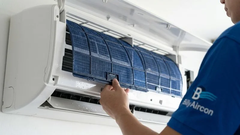 Clean Daikin aircon filter after professional aircon servicing in Singapore